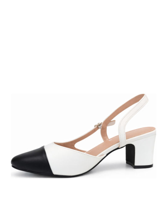 Heels with Strap & Chunky Mid Heel White SL-E5521-26HH-LEYKO