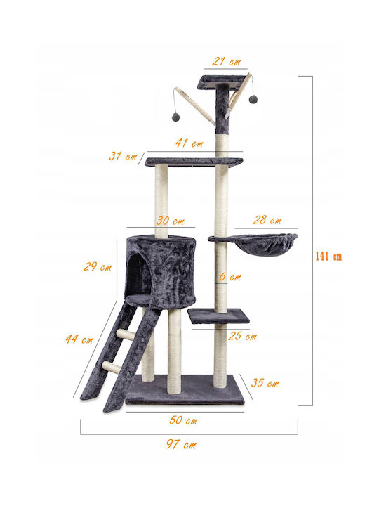 Stâlp Pentru Zgâriere De Pisici Gri 49x35x141 Cm