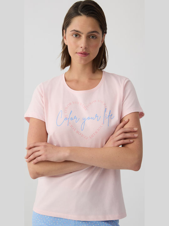 Minerva Summer Women's Cotton Pyjama Set Powder Pink