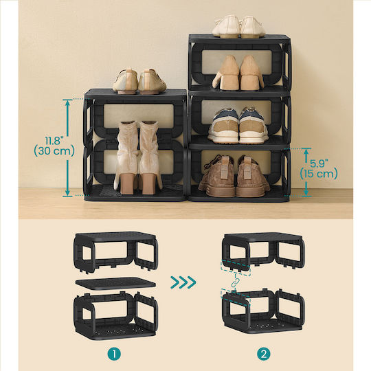 Songmics Plastic Storage Box for Shoes / Clothes in Black Color 10 Pieces