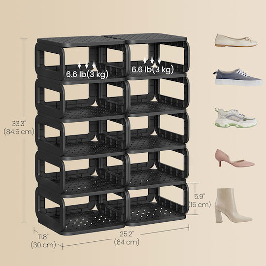 Songmics Plastic Storage Box for Shoes / Clothes in Black Color 10 Pieces