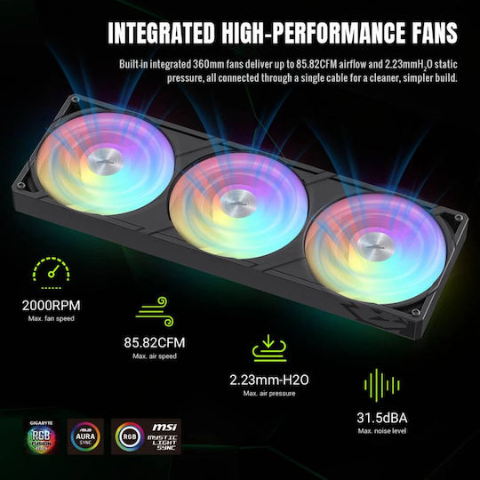 GameMax Glacier 360 Υδρόψυξη AIO CPU με 3 Ανεμιστήρες και ARGB Φωτισμό