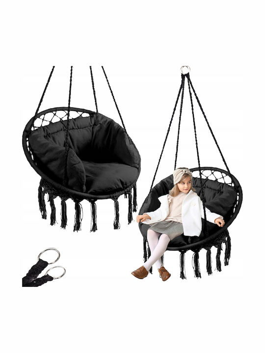 Leagăn Pentru Grădină Și Verandă Cu Suport Și Pernă Material Textil Negru Rezistent Până La 150kg L80xA80xÎ93cm