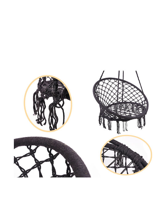 Leagăn Pentru Grădină Și Verandă Cu Suport Și Pernă Material Textil Negru Rezistent Până La 150kg L80xA80xÎ93cm