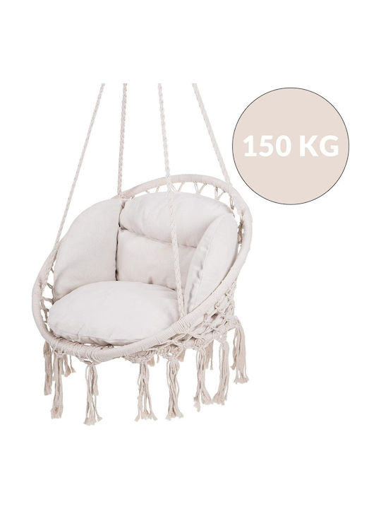 Leagăn Fotoliu cu Suport și Pernă din Material Textil Bej Rezistență până la 150kg 80x80x93cm