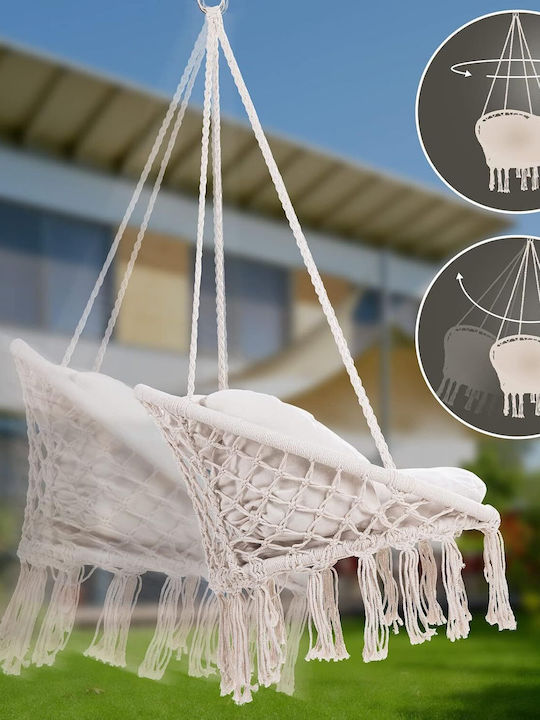 Leagăn Fotoliu cu Suport și Pernă din Material Textil Bej Rezistență până la 150kg 80x80x93cm