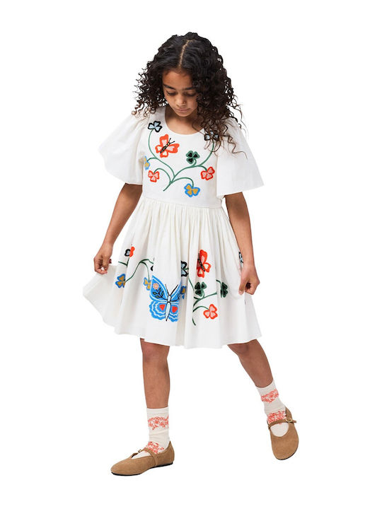 Girls Dress Short Sleeve Floral Ecru