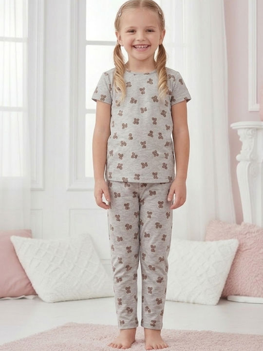 Siyah Inci Pijama Copii Vară Din Bumbac Gri Deschis
