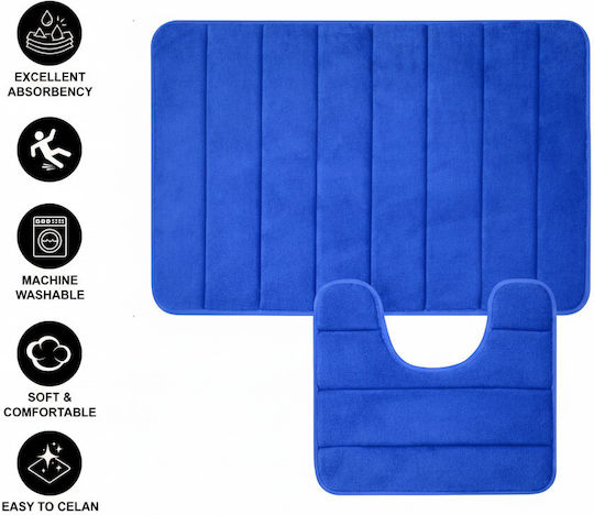 Alista Home Non-Slip Set Bath Mats AT1CT-IM1P-RS1S-DT25025/007 Blue 50x80cm 2 Pieces