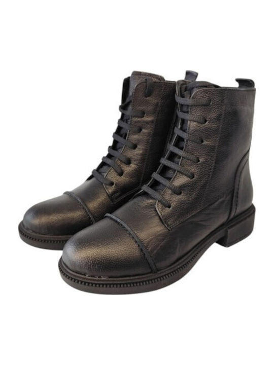 Leder Damen Kampfstiefel Schwarz