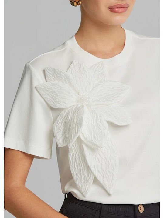 Women's Cotton Floral Blouse Off White