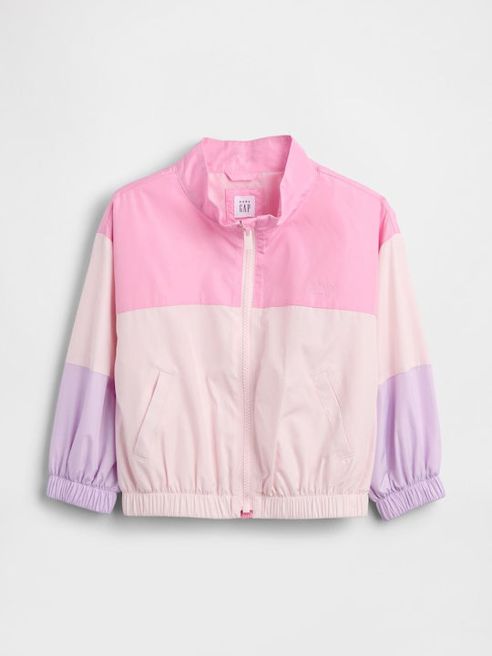 Waterproof Kids Casual Long Windproof Jacket Pink Colorblock