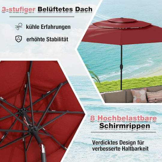 Metal Floor Parasol Red with Base 3x3m