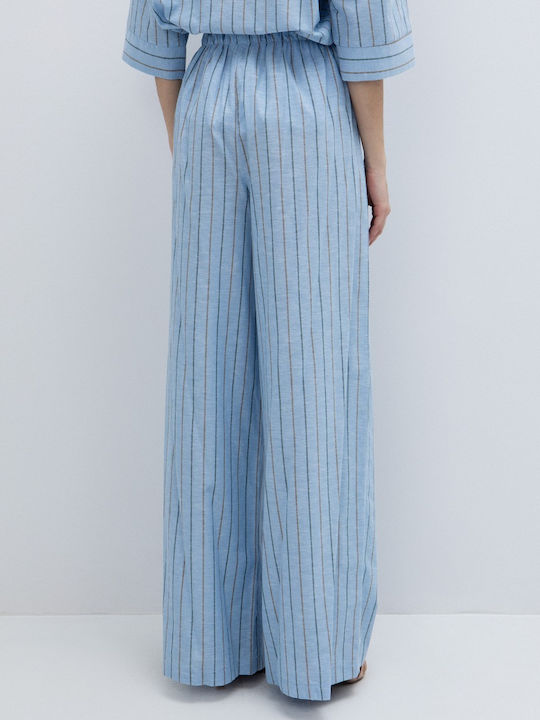 Women's Fabric Trousers Striped Light Blue