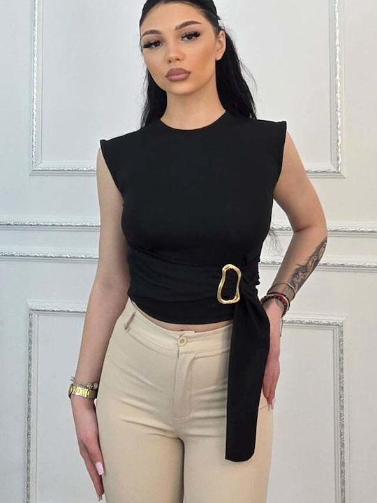 Γυναικείο Καλοκαιρινό Crop Top Αμάνικο Μαύρο