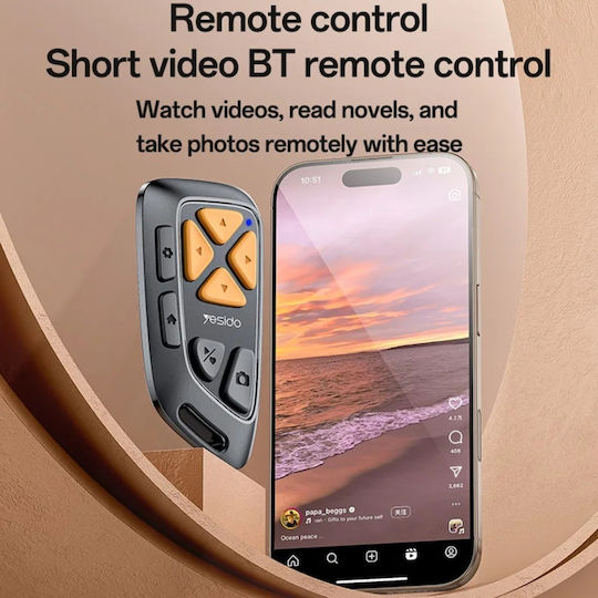 Telecomandă Bluetooth Scroll Social Media Telecomandă Selfie Usb-c 200mah Yesido Negru