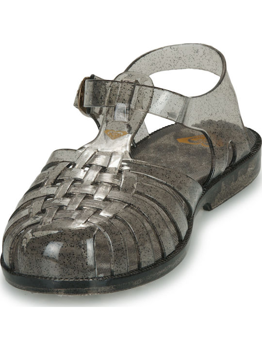 Damen Flache Sandalen Grau
