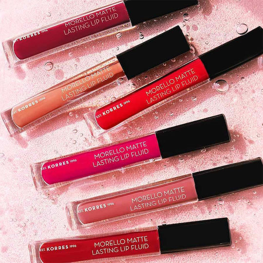 Korres Morello Matte Lasting Lip Fluid Дълготраен Течен Червило Мат 52 Маково червено 3.4мл