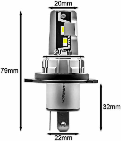 NovSight Car Lamp H4 Canbus LED 6500K Cold White 12V 25W