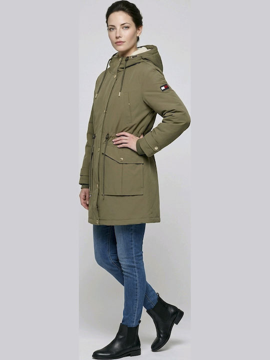 Kurz Damen Puffer Jacke für Winter Khaki