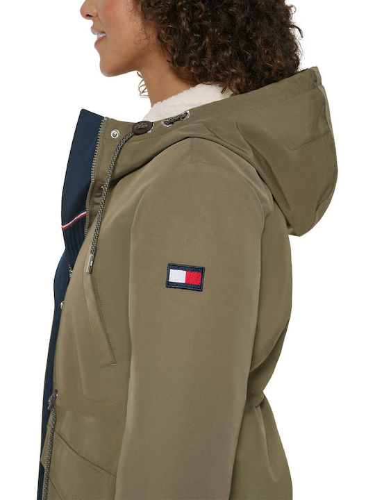 Kurz Damen Puffer Jacke für Winter Khaki