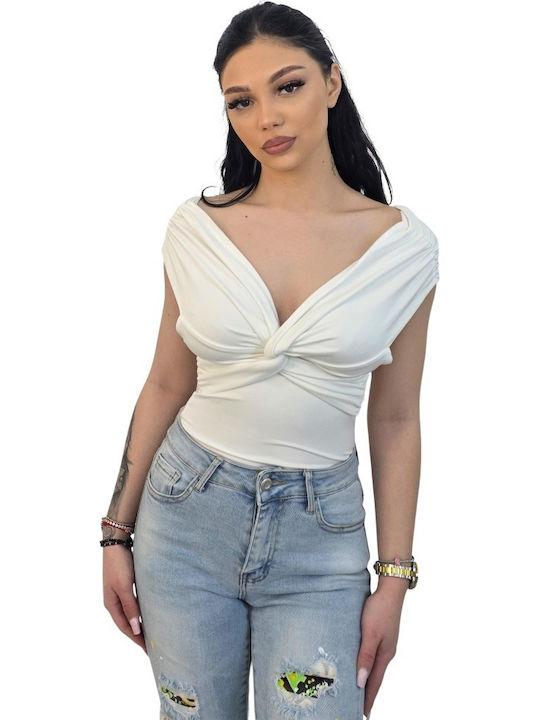 Elegant Regalis Bodysuit Shoulder Draping Fixed Knot White