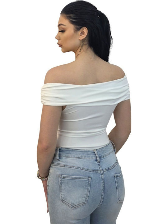 Elegant Regalis Bodysuit Shoulder Draping Fixed Knot White