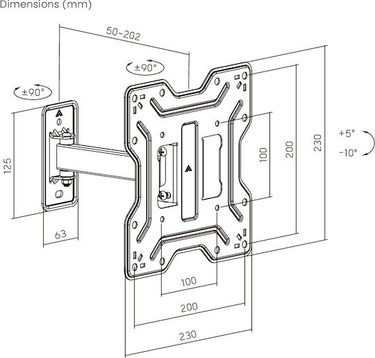 Powertech PT-1555 TV Wall Mount with Extension Arm up to 43" and 30kg Silver