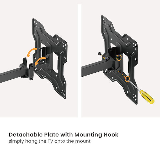 Powertech PT-1555 TV Wall Mount with Extension Arm up to 43" and 30kg Silver