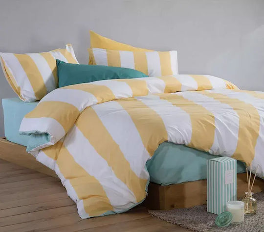 Nef-Nef Homeware Casual King Size Bed Sheets Set With Rubber Hugger 270x270+35cm Yellow 4 Pieces