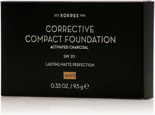 Korres Activated Charcoal Corrective Compact Foundation SPF20 ACCF3 9.5gr