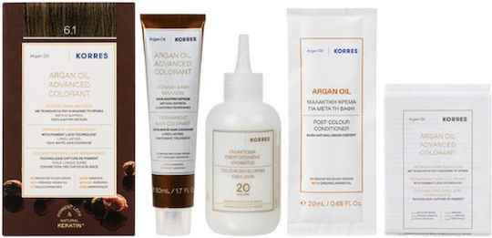 Korres Argan Oil Advanced Colorant Βαφή Μαλλιών Χωρίς Αμμωνία 6.1 Ξανθό Σκούρο Σαντρέ 50ml