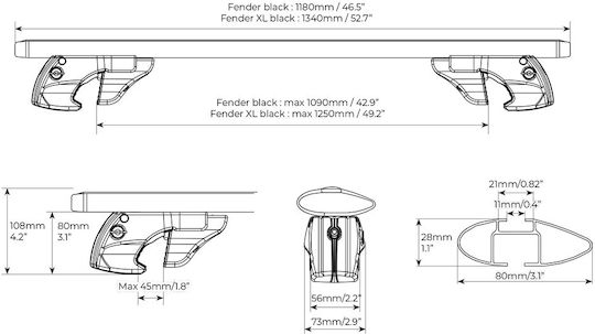 Menabo Bare De Acoperiș Din Aluminiu XXL Pentru Citroen Nemo 2008+ Set Cu Picioare Negre