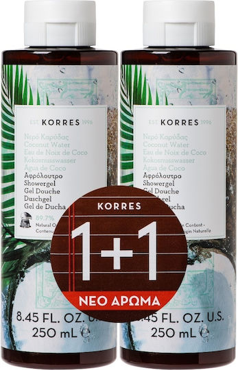 Korres Coconut Water Αφρόλουτρο σε Gel με AHA & Άρωμα Καρύδα 2x250ml