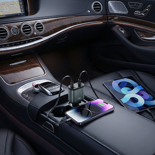 XO Car Charger 45W Fast Charging with Ports 1xUSB 1xType-C with Embedded Lightning Cable Green Colour