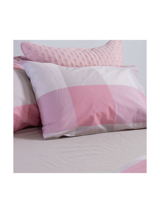 Nef-Nef Homeware Bamb.casual Check Μαξιλαροθήκη με Φάσα Rose 52x72εκ.