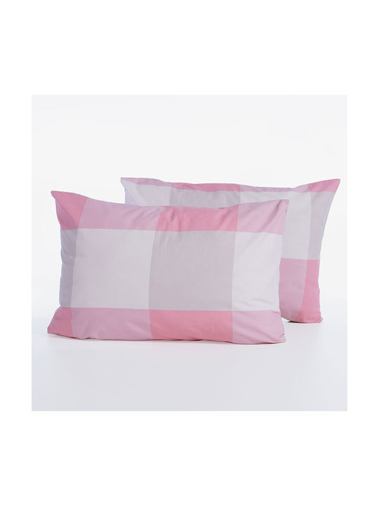 Nef-Nef Homeware Bamb.casual Check Μαξιλαροθήκη με Φάσα Rose 52x72εκ.