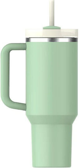 Stanley Quencher H2.0 FlowState Handled Tumbler Thermos Stainless Steel BPA Free 1.18lt Pistachio with Straw and Handle