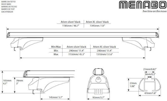 Menabo Ariem Black Xl Cross Bars Opel Insignia Sportourer 2013-2017