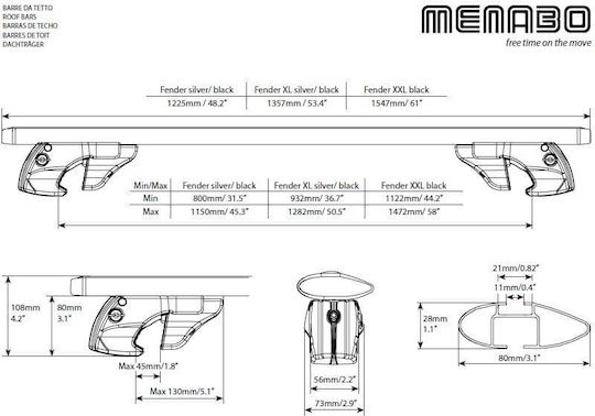 Menabo Bare Argintii De Acoperiș Fender Alfa Romeo 159 Sportwagon 2006-2008