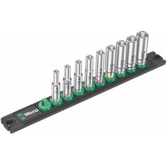 Wera Set Chei Tubulare Adânci 1/4" 9 Bucăți Magnetice Negre