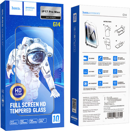 Hoco 3D 0.33mm Tempered Glass 10τμχ (iPhone 17 Pro Max / iPhone 16 Pro MaxMoto G14 / G54 / G54 Power)