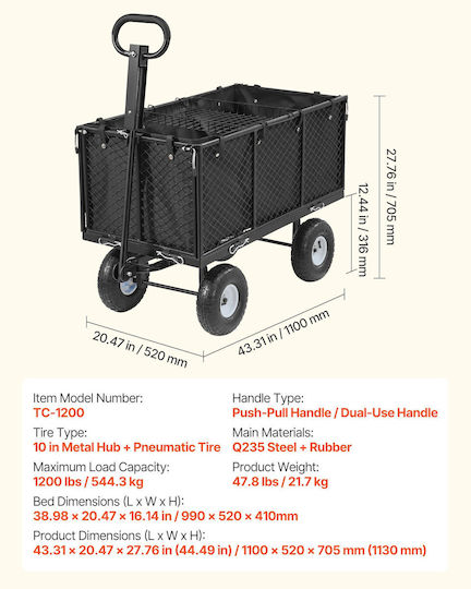 Metallic Garden Cart with Maximum Load Capacity 544kg