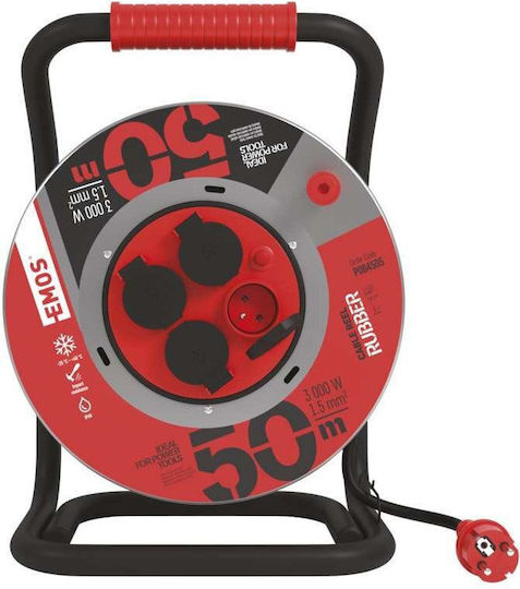 Emos Extension Cord Reel 4 Sockets with 50m Cable 3 x 1.5mm² Cross Section and Grounding