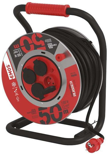 Emos Extension Cord Reel 4 Sockets with 50m Cable 3 x 1.5mm² Cross Section and Grounding