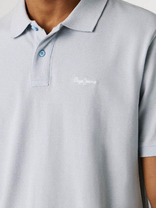 Polo Herrenbluse Kurzarm Hellblau