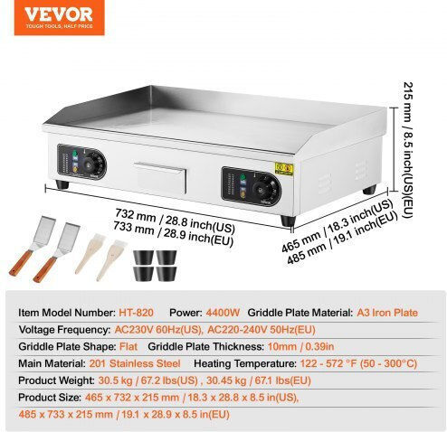 Vevor Electric Flat Top Griddle 4.4kW with Flat Grill Plate