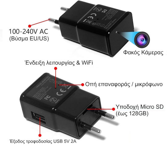 S-Talk Κρυφή Κάμερα WiFi Πρίζα 1080p με Υποδοχή για Κάρτα Μνήμης και Ανιχνευτή Κίνησης
