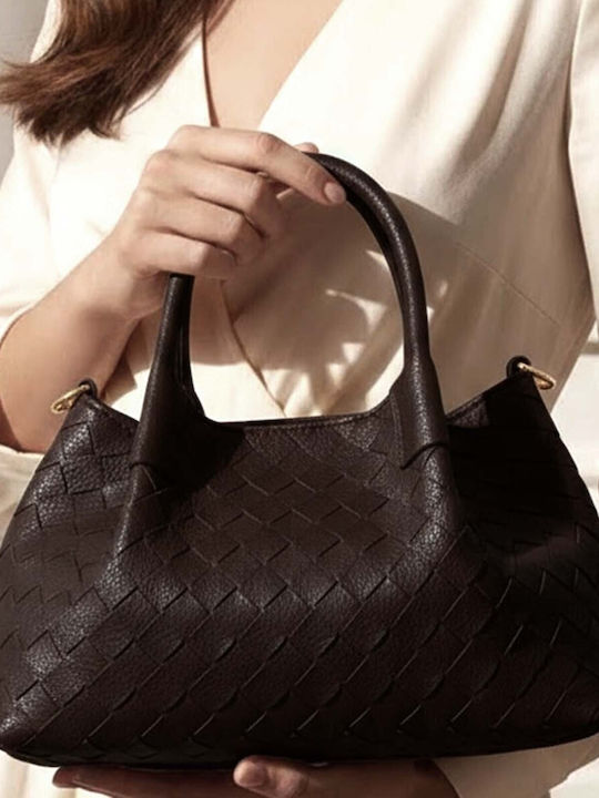 Gallantry Women's Woven Handbag Rigid Handles Removable Shoulder Strap Dark Brown