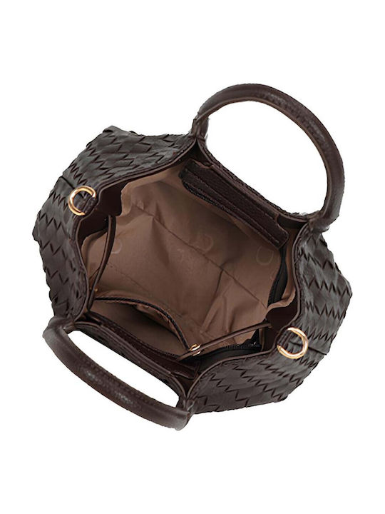 Gallantry Women's Woven Handbag Rigid Handles Removable Shoulder Strap Dark Brown